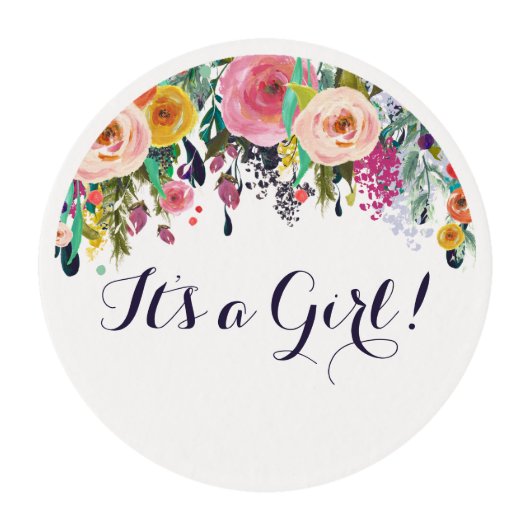 Flower Baby Shower Cupcake Cookie Frosting Round (Front)