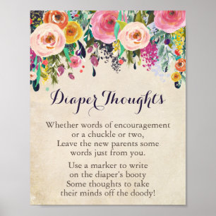Flower Baby Shower Diaper Thoughts Game Sign