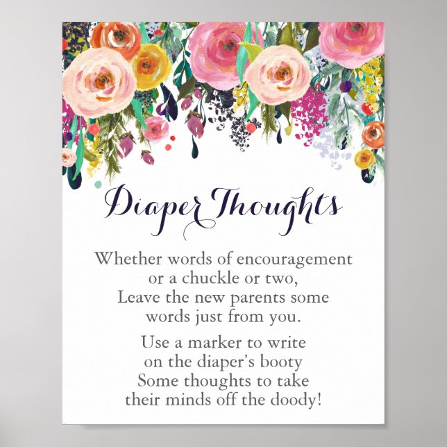 Flower Baby Shower Diaper Thoughts Game Sign (Front)