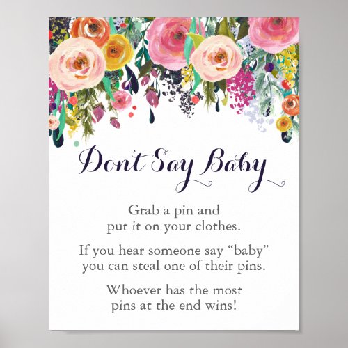 Flower Baby Shower Dont Say Baby Game Sign