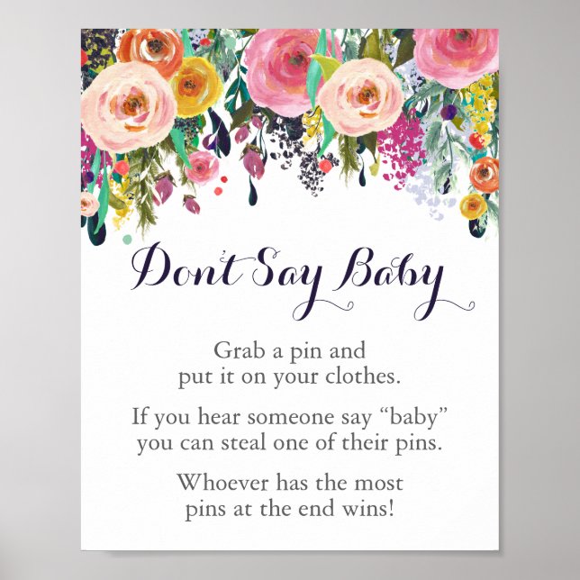 Flower Baby Shower Don't Say Baby Game Sign (Front)