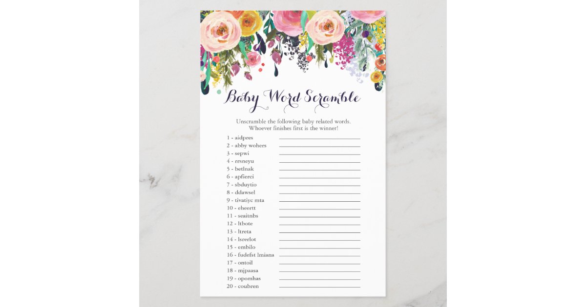 Flower Baby Shower Word Scramble Game Cards Zazzle Com