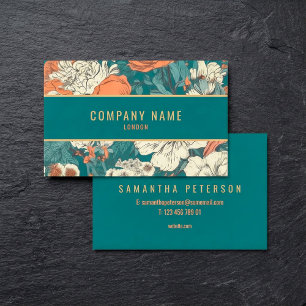 Flower background, gold border business card