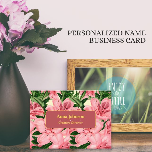 Flower Background Pattern Personalized Name  Business Card (Creator Uploaded)