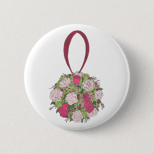 Flower Ball Rose Bouquet Wedding Bridal Shower Pinback Button