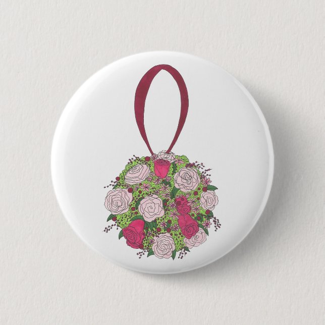 Flower Ball Rose Bouquet Wedding Bridal Shower Pinback Button (Front)