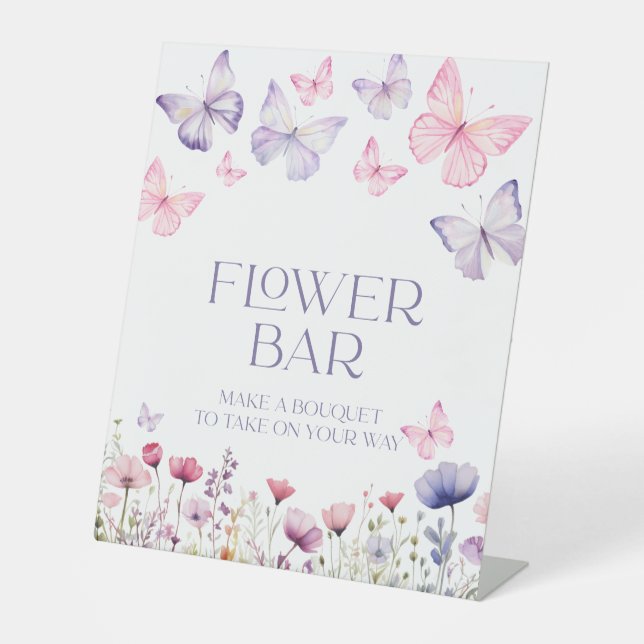 Flower Bar Baby Shower Sign Butterfly Floral (Front)