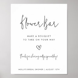 Flower Bar Black &amp; White Minimalist Script w/Heart Poster