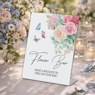 Flower Bar Bloom Butterflies Bridal Shower Pedestal Sign