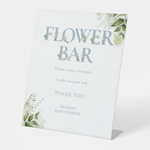 Flower Bar Dusty Blue Greenery Floral Baby Shower Pedestal Sign