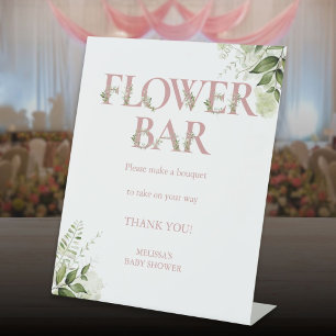 Flower Bar Dusty Rose Greenery Floral Baby Shower Pedestal Sign