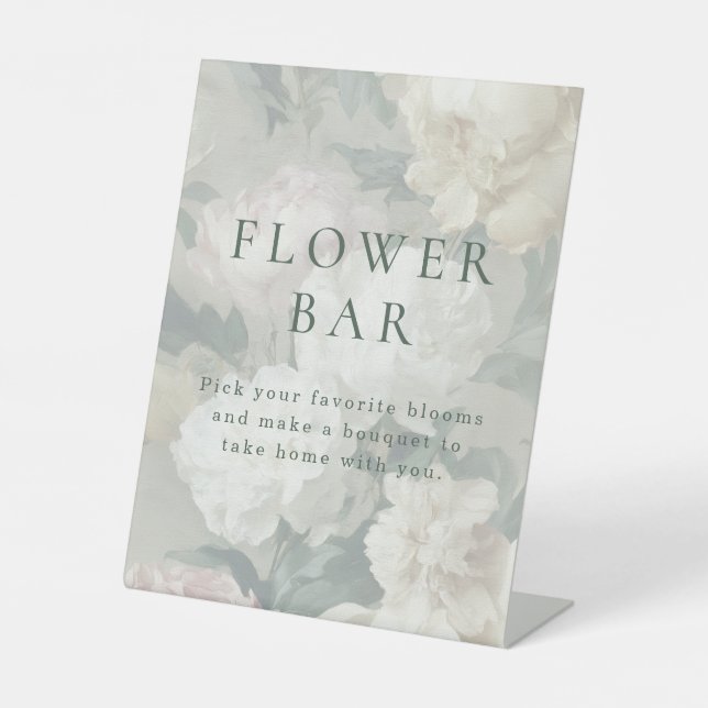Flower Bar Elegant Vintage Floral Bridal Shower Pedestal Sign (Front)