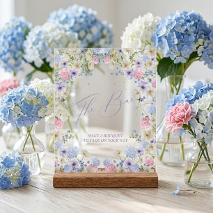 Flower Bar Floral Pink Bridal Shower Table Acrylic Sign