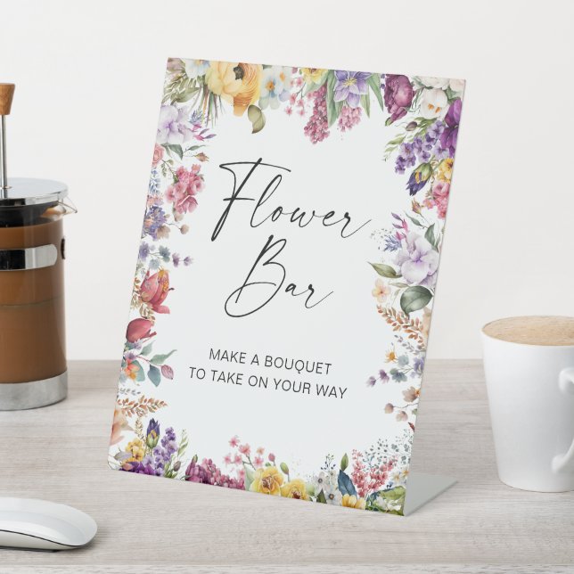 Flower Bar Garden Flowers Bridal Shower Pedestal Sign (In SItu)