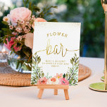 Flower Bar | Gold & Pink Floral Bridal Shower Sign<br><div class="desc">Flower bar bridal shower sign. This sign features an arrangement of watercolor flowers in shades of pink and white in rustic garden greenery. Matching products are available in our store!</div>