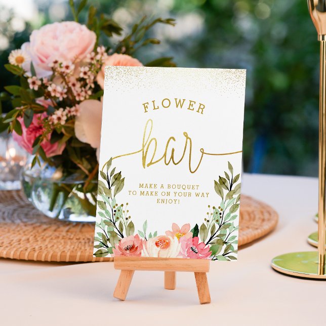 Flower Bar | Gold & Pink Floral Bridal Shower Sign (Sign Mock-up)
