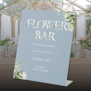 Flower Bar Greenery Floral Dusty Blue Baby Shower Pedestal Sign