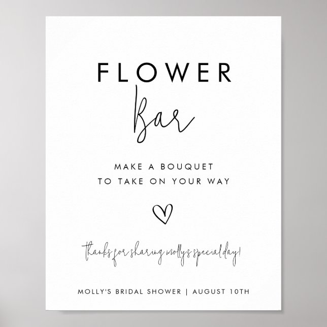 Flower Bar Minimalist Black & White with  Heart Poster (Front)