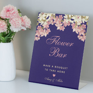 Flower Bar Pink Floral Navy Blue Orchids Script Pedestal Sign