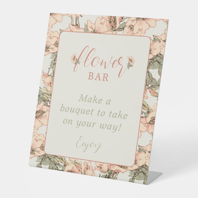 Flower Bar Pink Roses Baby Shower Favor Pedestal Sign (Front)