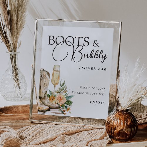 Flower Bar Sign Boots and Bubbly Bridal Shower
