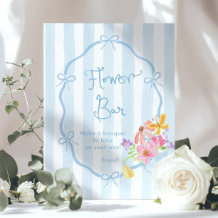 Flower bar Whimsical coquette Bow Blue Poster