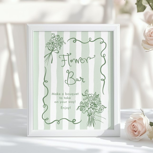 Flower Bar Whimsical Sage green Hand drawn Bridal Poster (Creator Uploaded)