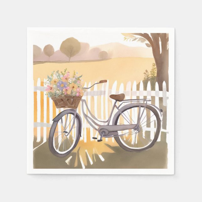 Flower Basket Bike | Floral Watercolor Napkins (Front)