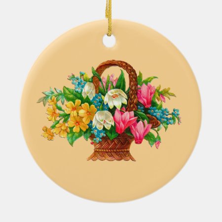 Flower Basket Vintage Design Ceramic Ornament