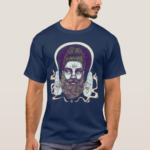 Flower Beard Psychedelic Illustration T_Shirt
