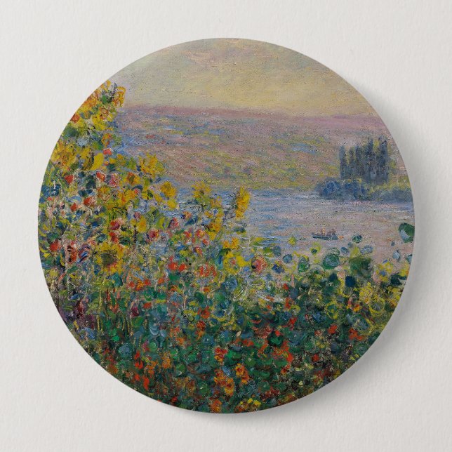 Flower Beds at Vétheuil, Impressionist Landscape Button (Front)