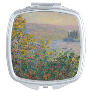 Flower Beds at Vétheuil, Impressionist Landscape Compact Mirror