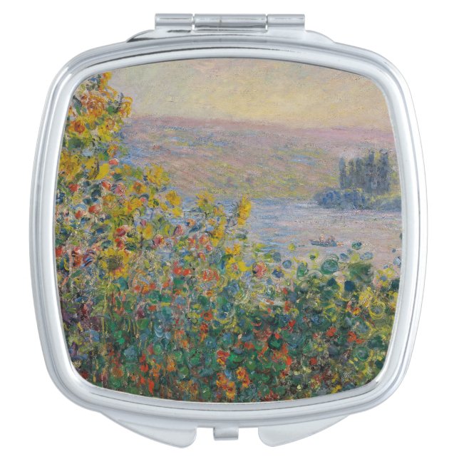 Flower Beds at Vétheuil, Impressionist Landscape Compact Mirror (Front)