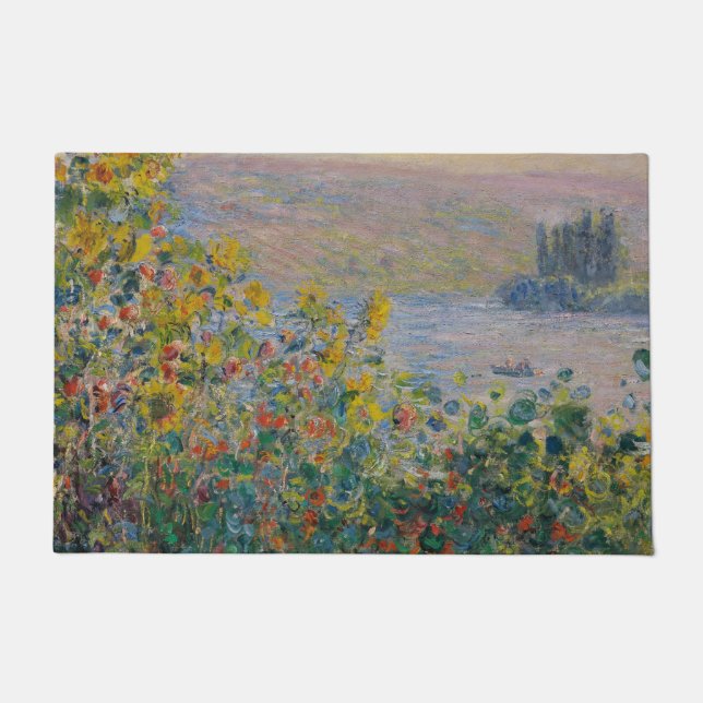 Flower Beds at Vétheuil, Impressionist Landscape Doormat (Front)
