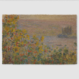 Flower Beds at Vétheuil, Impressionist Landscape Fiber Doormat
