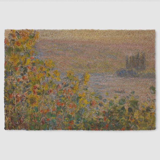 Flower Beds at Vétheuil, Impressionist Landscape Fiber Doormat (Front)