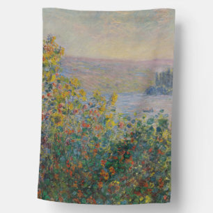 Flower Beds at Vétheuil, Impressionist Landscape House Flag