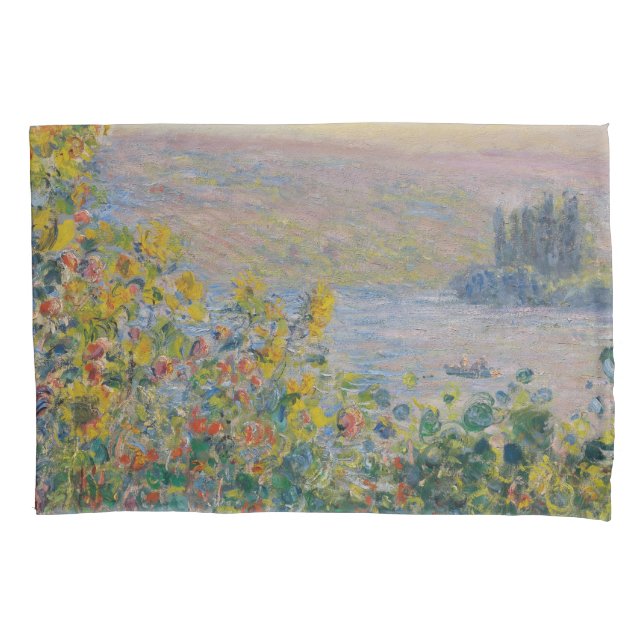 Flower Beds at Vétheuil, Impressionist Landscape Pillow Case (Front)