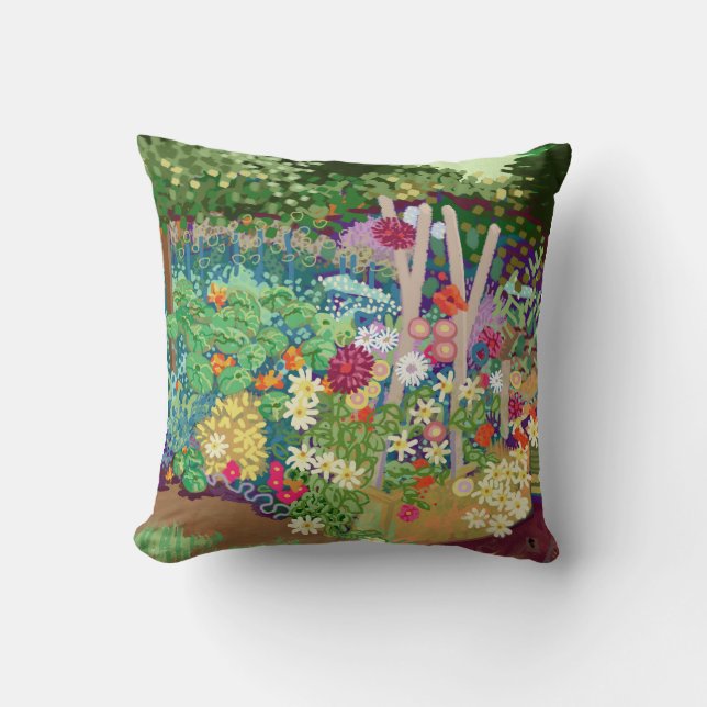 Flower beds cottage garden art print throw pillow (Front)