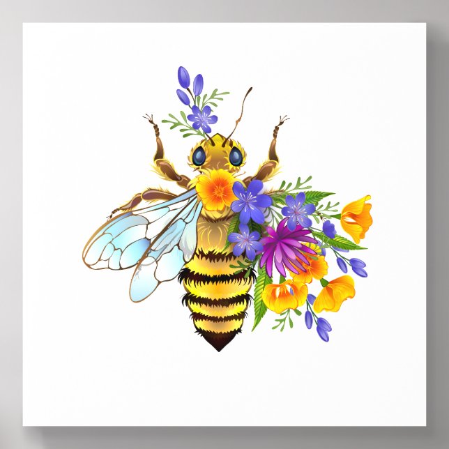 Flower bee with wild plants acrylic photo tile (Front Set)