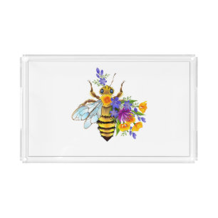 Flower bee with wild plants acrylic tray
