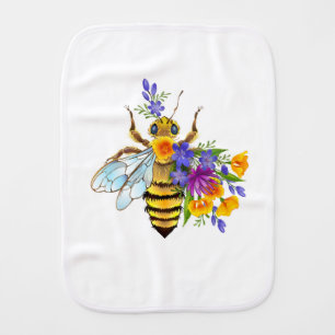Flower bee with wild plants baby burp cloth