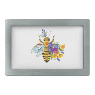Flower bee with wild plants belt buckle