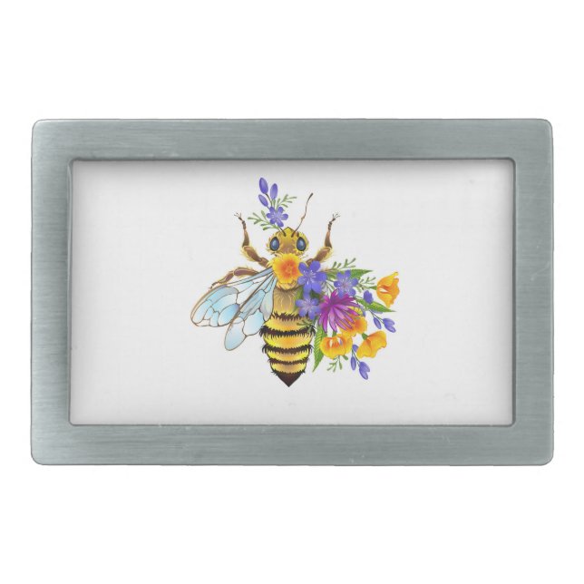 Flower bee with wild plants belt buckle (Front)