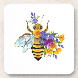 Flower bee with wild plants beverage coaster