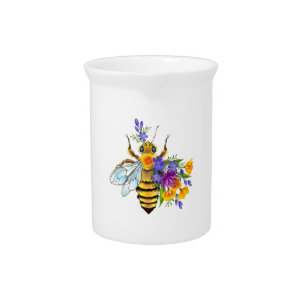Flower bee with wild plants beverage pitcher
