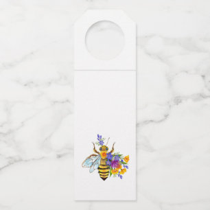 Flower bee with wild plants bottle hanger tag