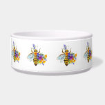 Flower bee with wild plants bowl<br><div class="desc">Artistically drawn,  flower,  honey bee with contrasting colors,  yellow,  bright,  blooming california poppy and blue wild plants on white background.</div>