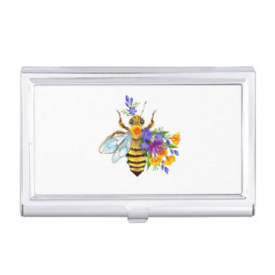 Flower bee with wild plants business card case
