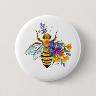 Flower bee with wild plants button